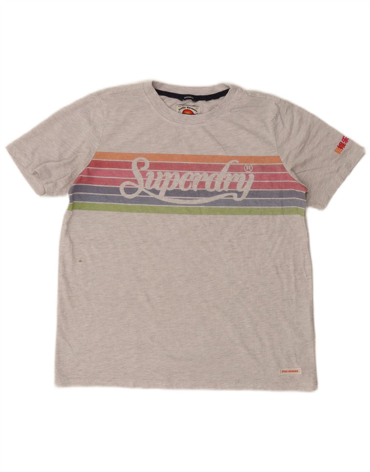 T-shirt grafica corta da donna Superdry UK 12 grigio medio a righe