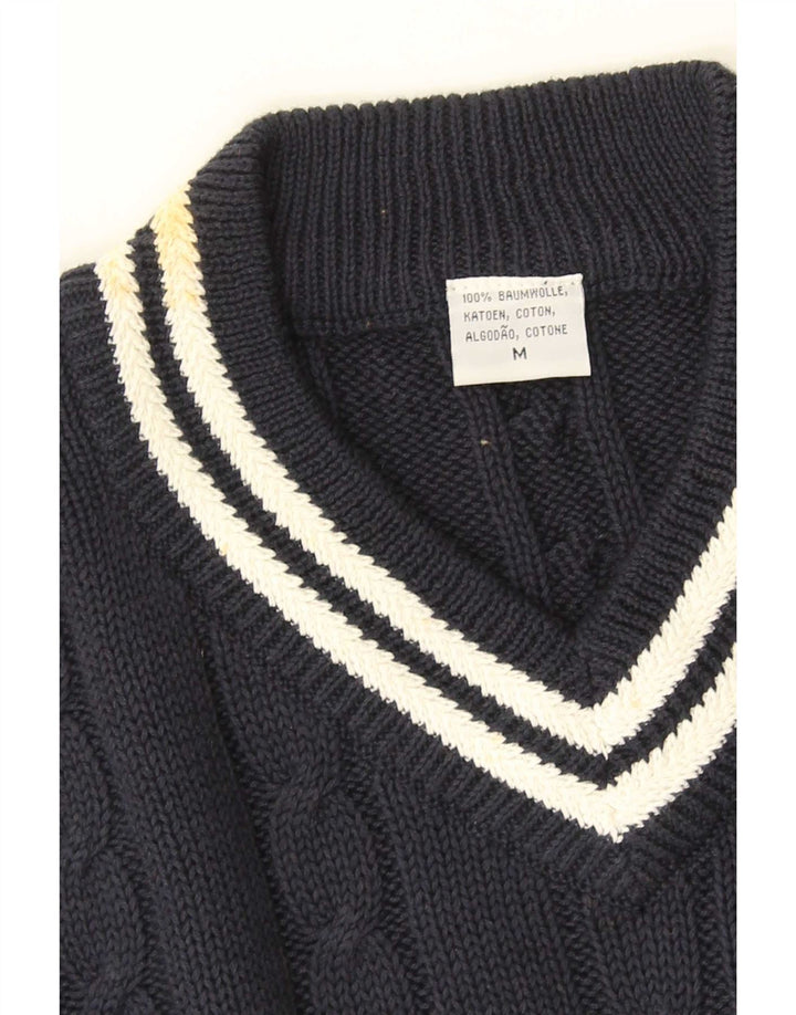 Maglione vintage da uomo con scollo a V in cotone medio blu navy