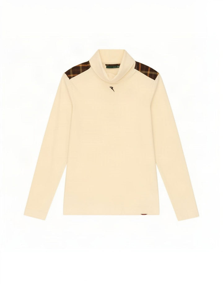 Top da donna a maniche lunghe Chervo IT 40 piccolo in cotone a quadri bianco sporco