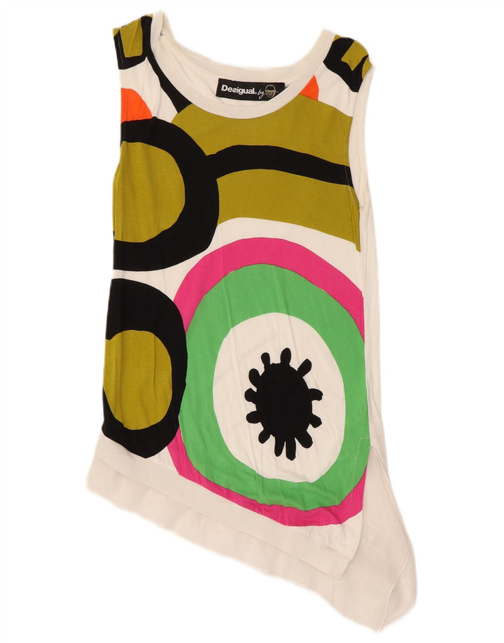 Desigual Donna Camicetta asimmetrica senza maniche Top UK 4 XS Bianco geometrico