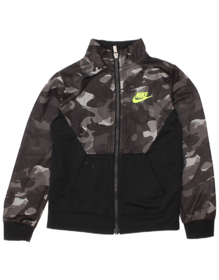 NIKE Boys Tracksuit Top Jacket 3-4 Years Black Camouflage Polyester