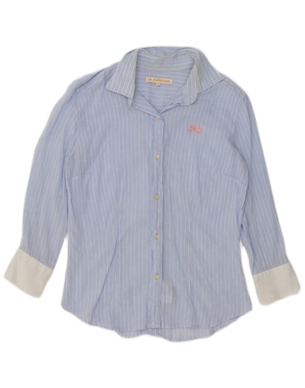 Camicia a maniche 3/4 da donna La Martina UK 16 Lino gessato blu grande