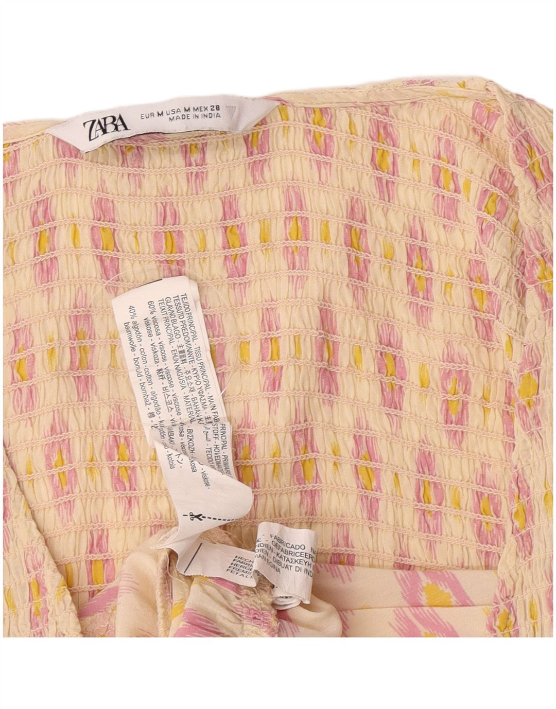 Abito caftano da donna Zara UK 12 viscosa Ikat bianco sporco medio