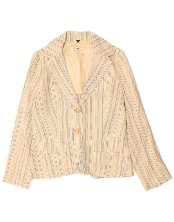 MAX & CO. Giacca blazer da donna a 2 bottoni UK 16 Lino a righe beige grande