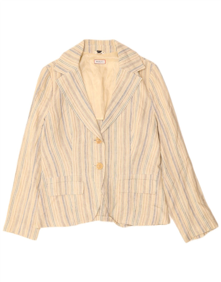 MAX & CO. Giacca blazer da donna a 2 bottoni UK 16 Lino a righe beige grande