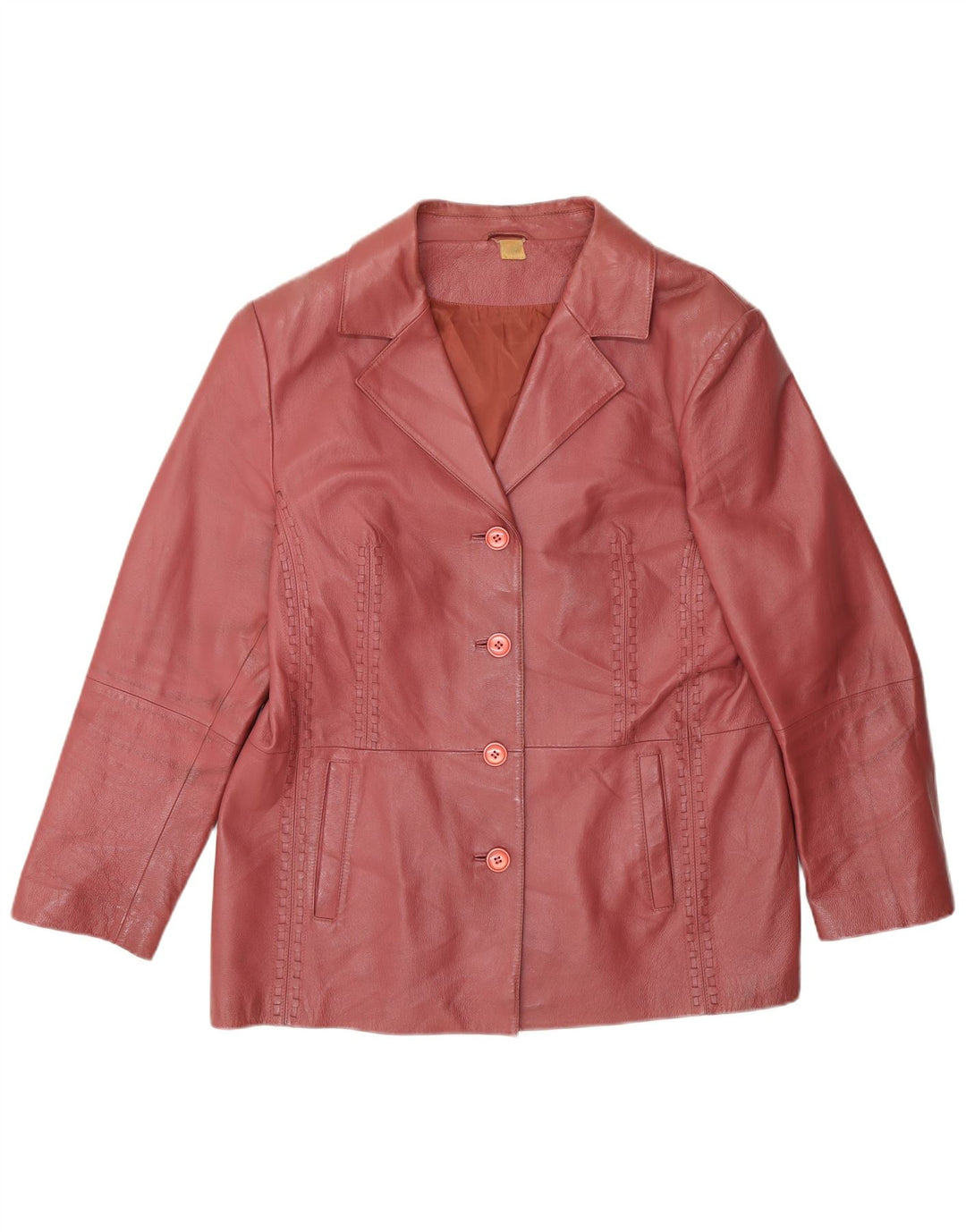 Giacca in pelle vintage da donna UK 16 grande rosa