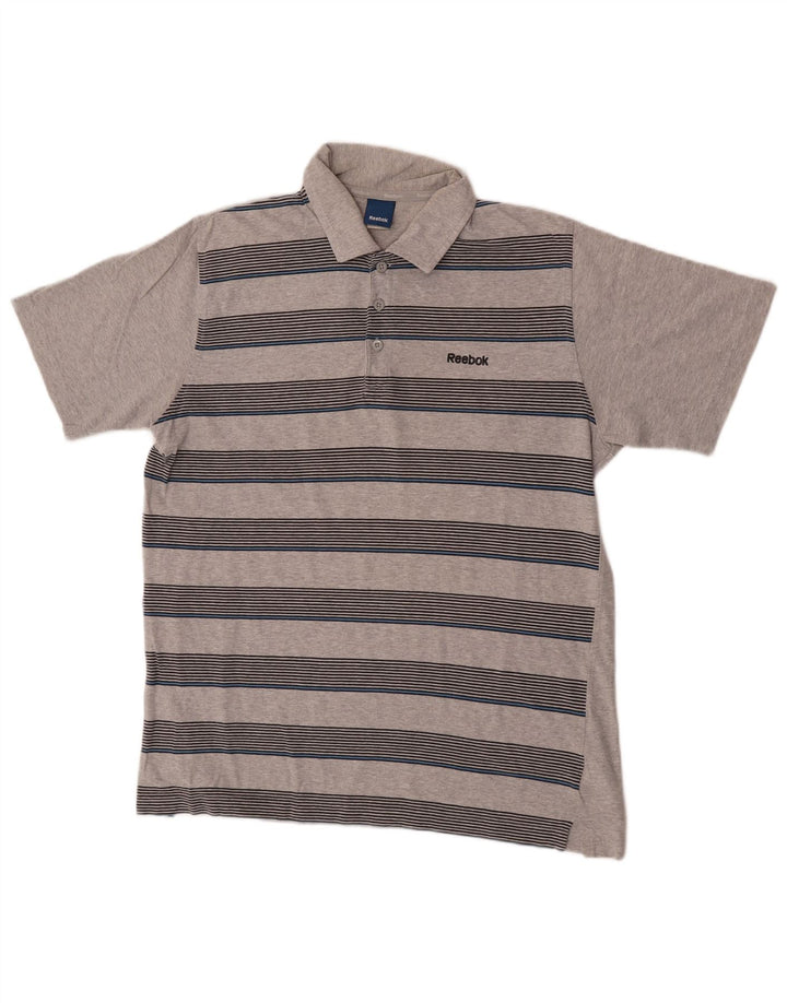 Polo Reebok da uomo in cotone a righe grigio medio