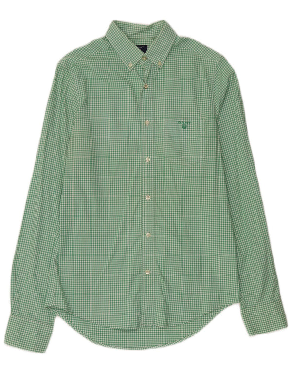 Gant Camicia da Uomo in Cotone a Quadri Piccoli Verdi