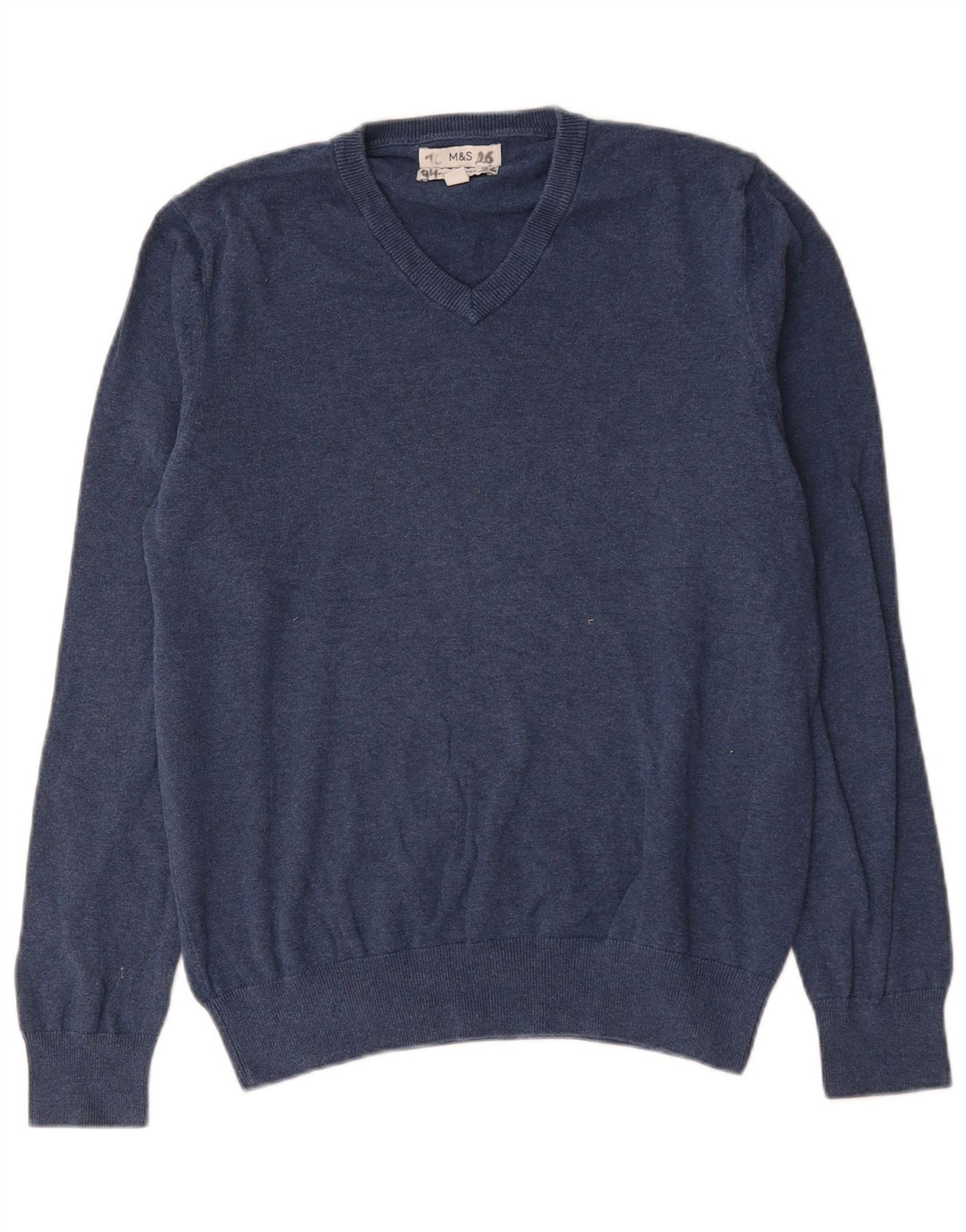Maglione da uomo con scollo a V Marks & Spencer in cotone blu navy medio