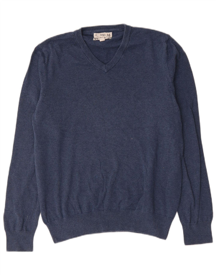 Maglione da uomo con scollo a V Marks & Spencer in cotone blu navy medio