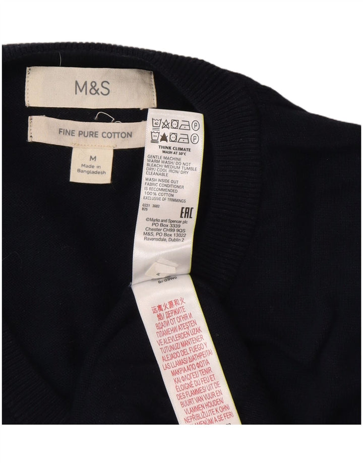 Maglione da uomo con scollo a V Marks & Spencer in cotone blu navy medio