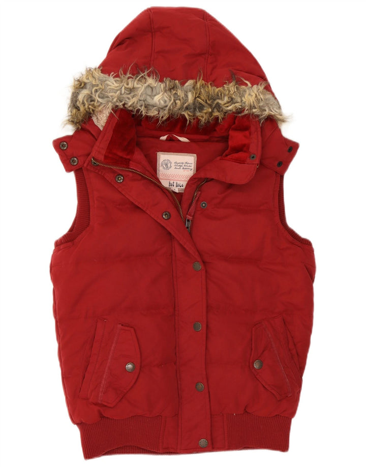 Gilet imbottito con cappuccio da donna Fat Face UK 8 piccolo poliestere rosso