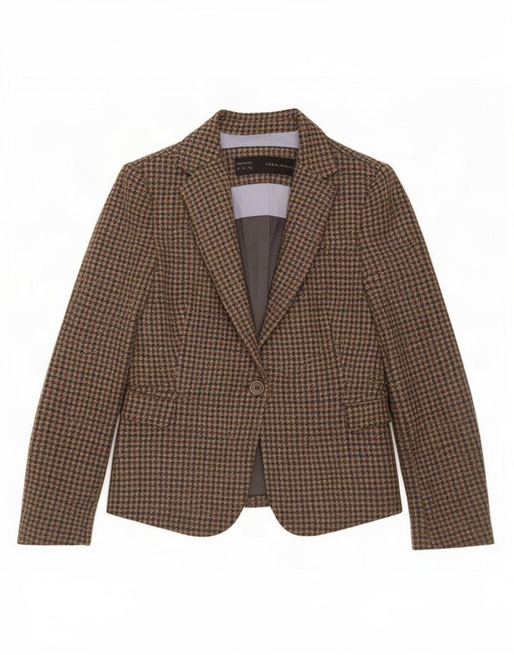 Giacca blazer da donna a 1 bottone Zara UK 10 piccola lana pied de poule marrone