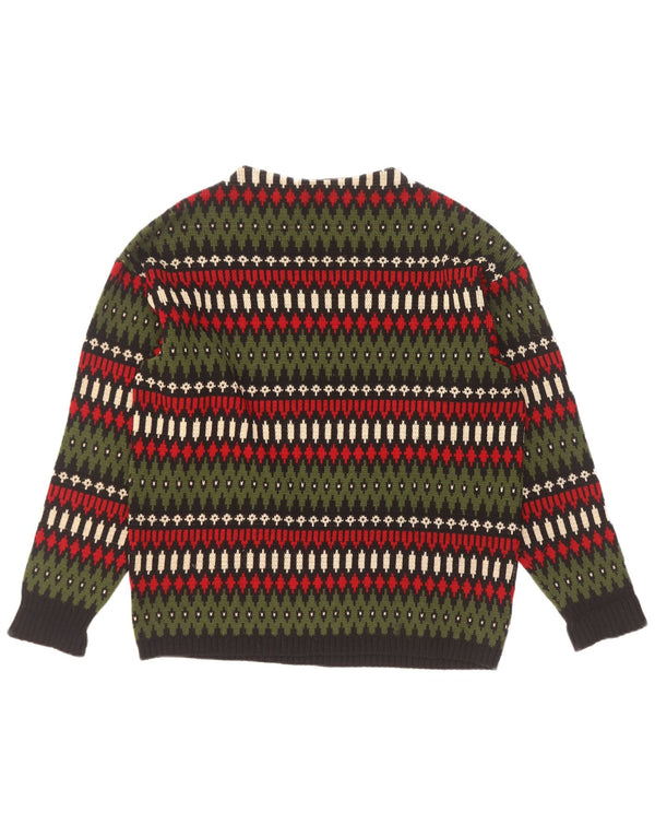 Geyer Maglione da uomo con scollo a barca IT 46 Small Green Fair Isle