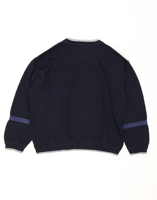 Carlo Colucci Maglione da uomo con scollo a V XL in cotone color block blu navy