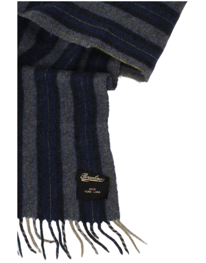 Borsalino Sciarpa rettangolare da uomo taglia unica in lana vergine a righe blu classica