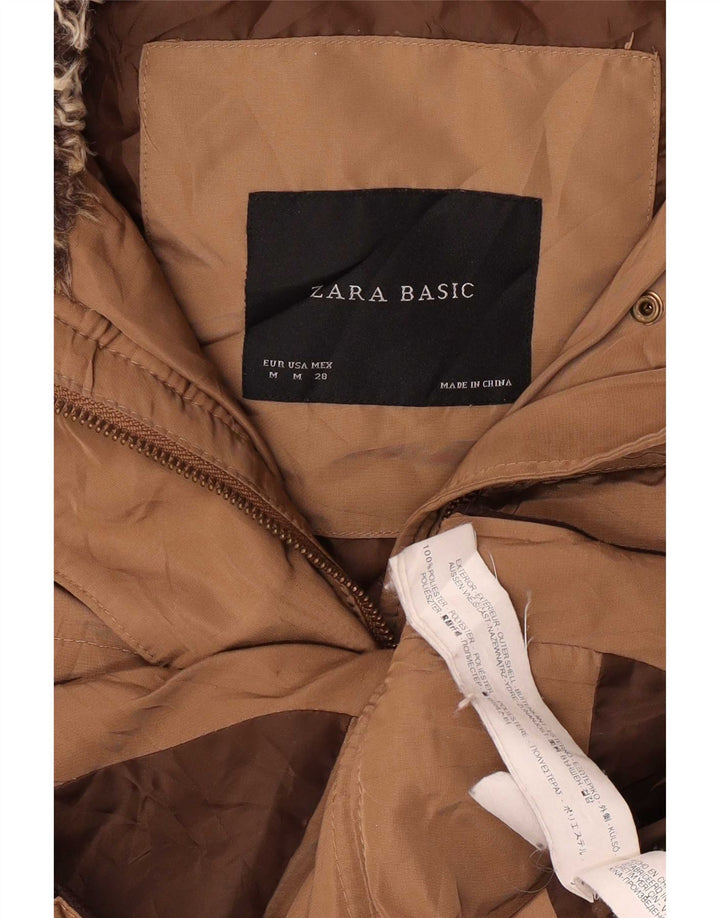 Giacca imbottita con cappuccio da donna Zara UK 14 Poliestere beige medio