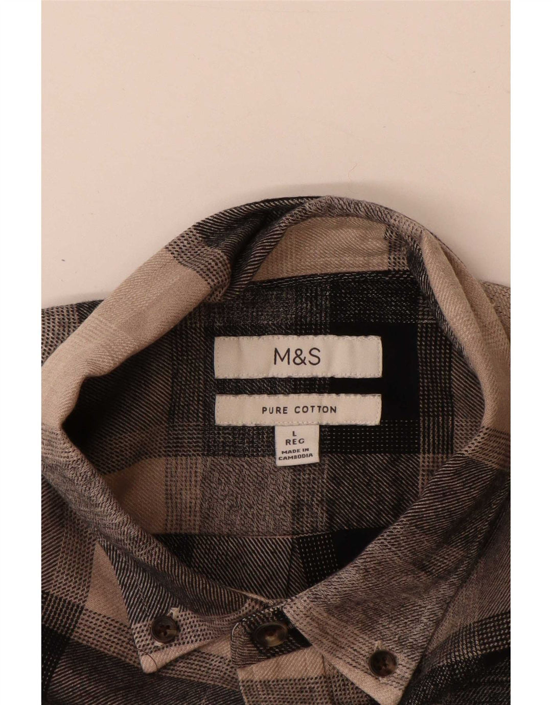 Camicia in flanella da uomo Marks & Spencer, cotone a quadri marroni grandi