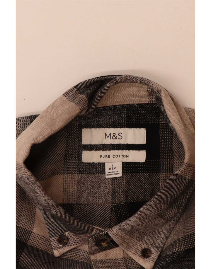 Camicia in flanella da uomo Marks & Spencer, cotone a quadri marroni grandi