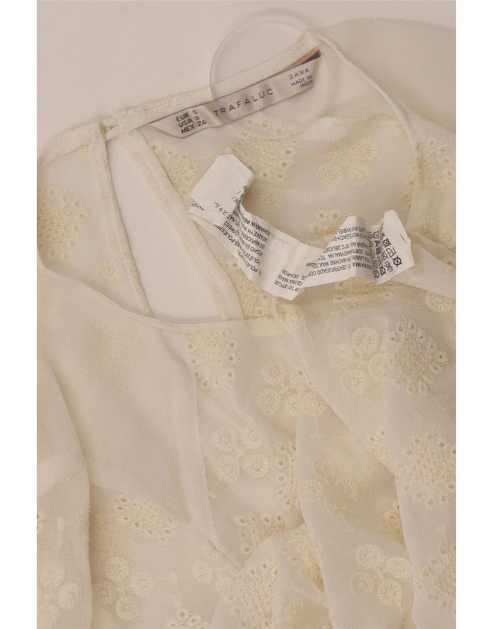 Top trasparente da donna Zara UK 10 piccolo poliestere floreale bianco sporco