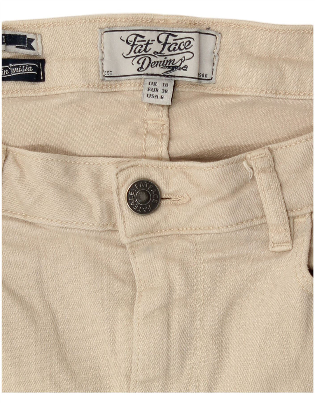 Jeans corti da donna Fat Face UK 10 piccoli W29 L24 Cotone beige