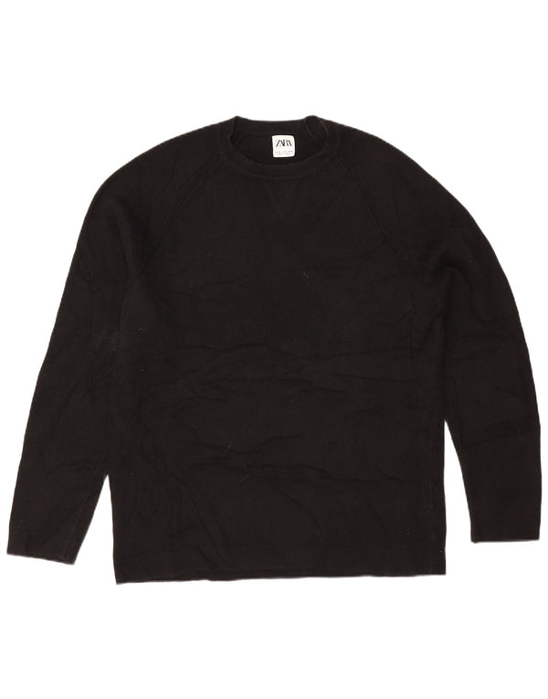 Maglione maglione girocollo oversize da donna Zara UK 14 cotone nero medio