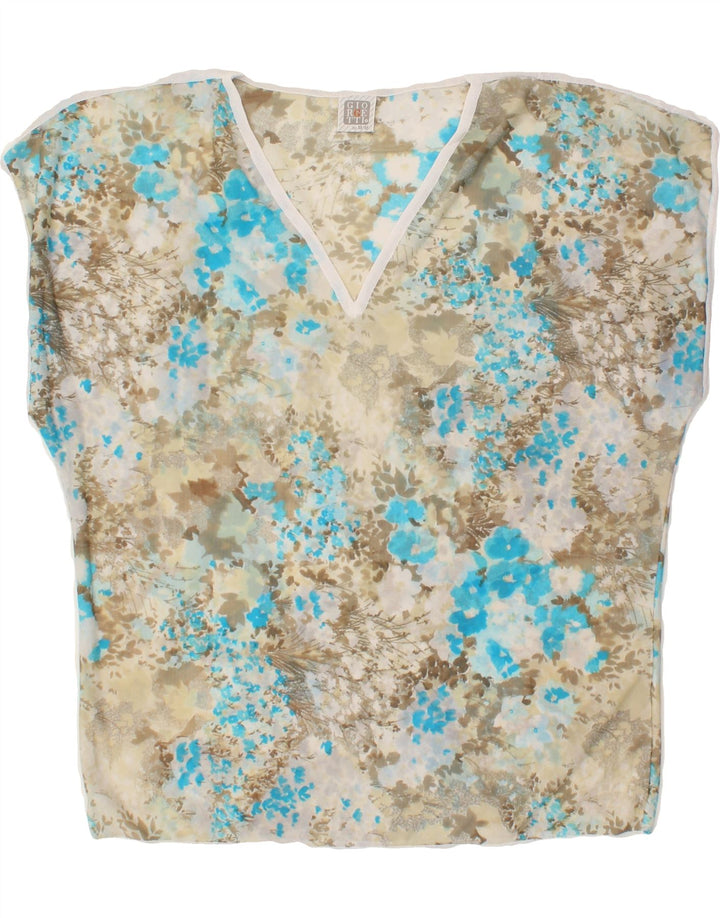 VINTAGE Womens Blouse Top IT 46 Large Grey Floral Viscose Vintage Vintage and Second-Hand Vintage from Messina Hembry 