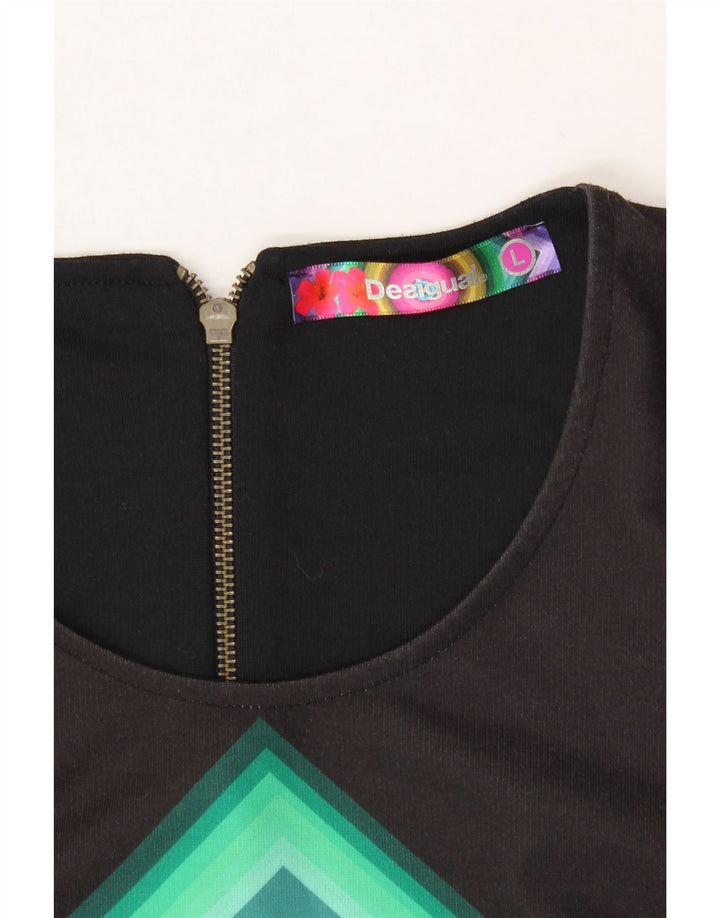 DESIGUAL Womens Sheath Dress UK 14 Large Black Geometric Polyester Vintage Desigual and Second-Hand Desigual from Messina Hembry 