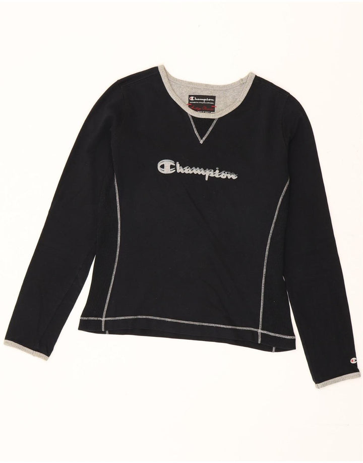 Champion Womens Heritage Classics Graphic Top manica lunga UK 10 Small Nero