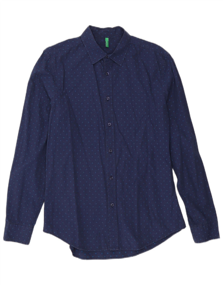 Camicia Benetton Uomo Large Blu Navy Maculato Cotone