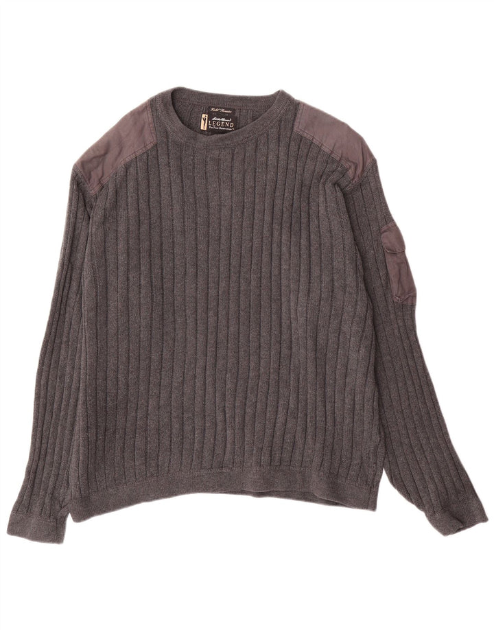 Maglione maglione girocollo da uomo Eddie Bauer grande cotone grigio a blocchi di colore