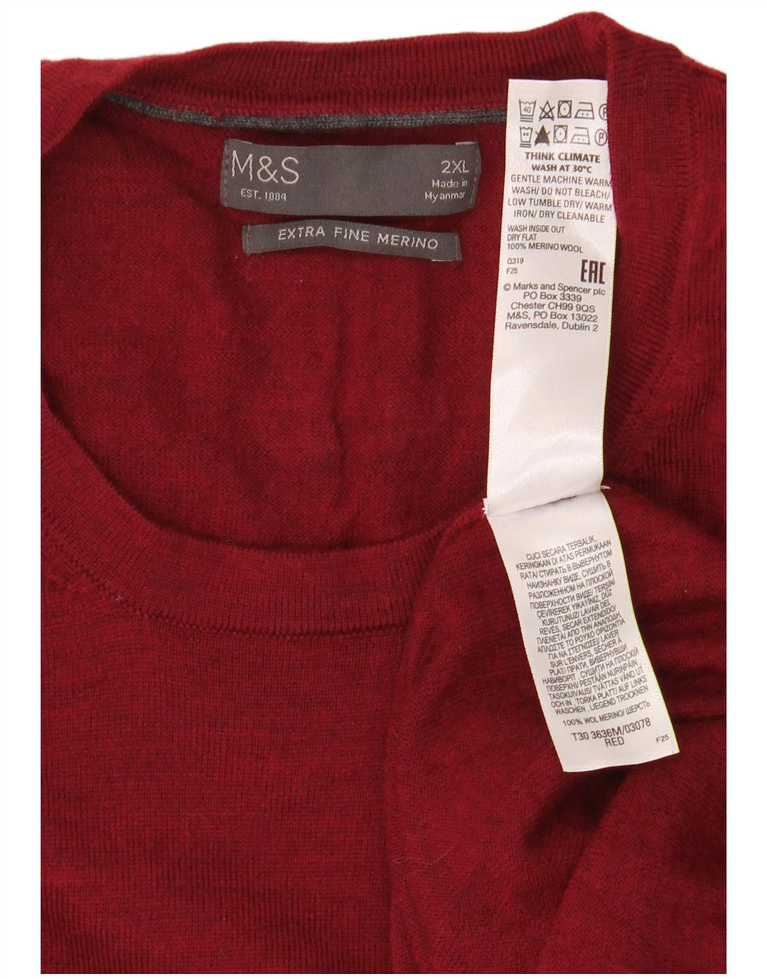 Maglione maglione girocollo da uomo Marks & Spencer XL rosso lana merino