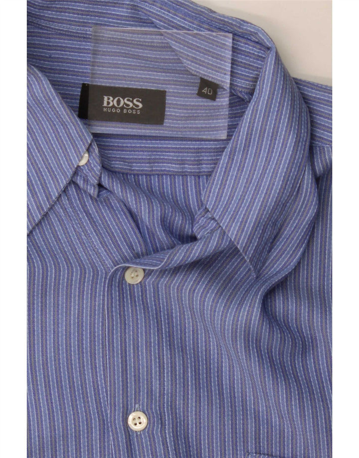 Camicia da uomo Hugo Boss taglia 40 classica in cotone a righe blu medio