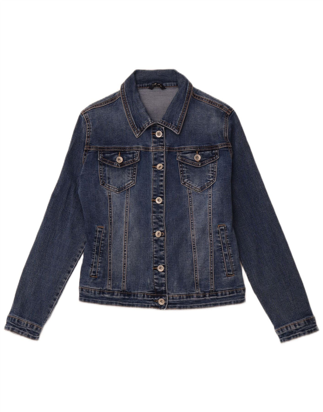 VINTAGE Womens Denim Jacket UK 12 Medium Navy Blue Cotton