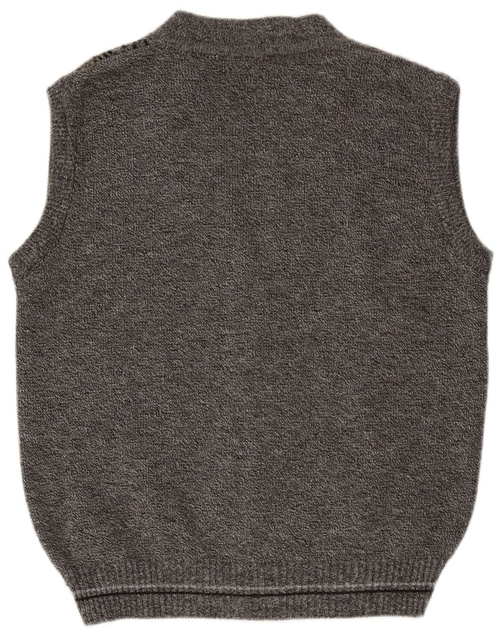 Maglione cardigan senza maniche vintage da uomo in acrilico geometrico grigio medio