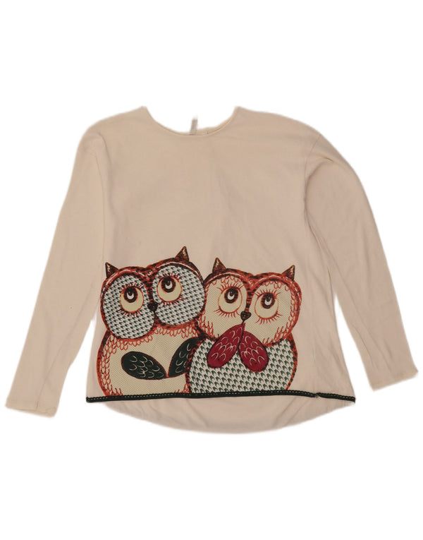 Top grafico per ragazze Benetton manica lunga 10-11 anni XL cotone bianco sporco