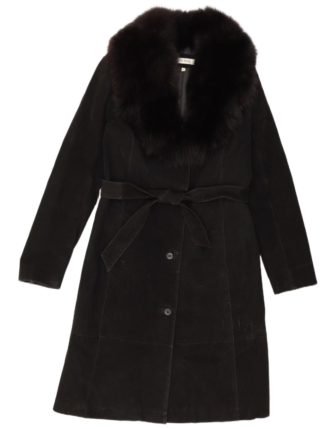 Soprabito vintage da donna in pelle scamosciata IT 46 grande in pelle nera