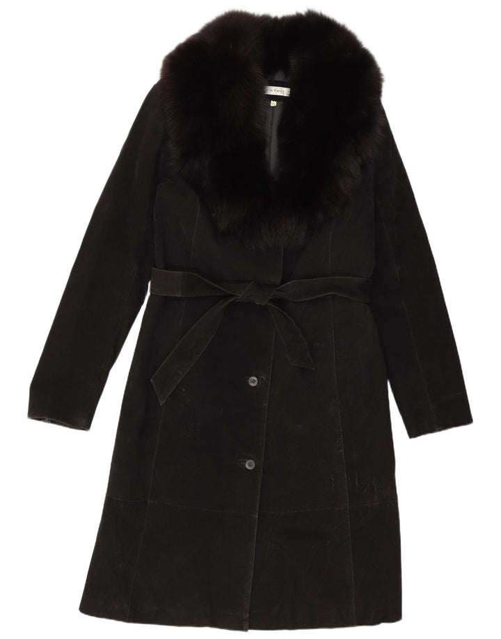 Soprabito vintage da donna in pelle scamosciata IT 46 grande in pelle nera