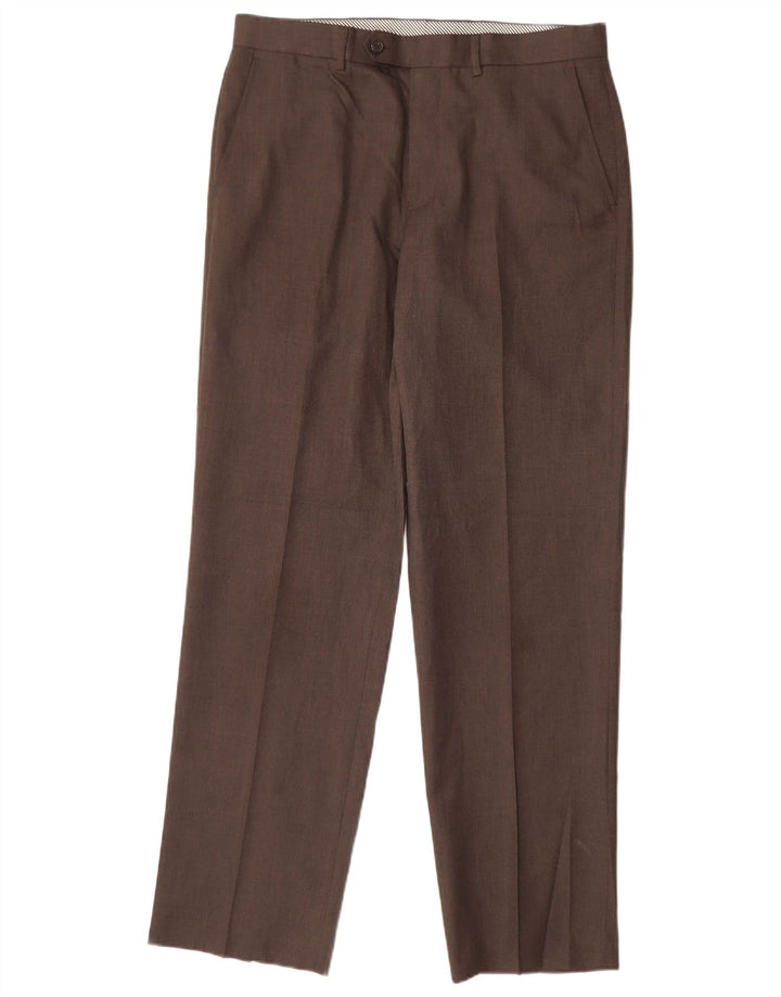 MARKS & SPENCER Pantaloni da abito dritti da uomo W34 L33 Poliestere marrone