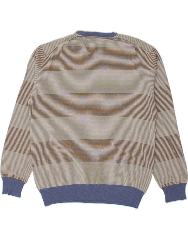 Maglione da uomo con scollo a V KAPPA 2XL in lana merino a righe grigie