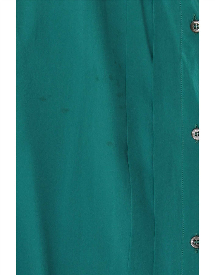 Camicetta Camicia Vintage da Donna IT 44 Turchese Medio Seta