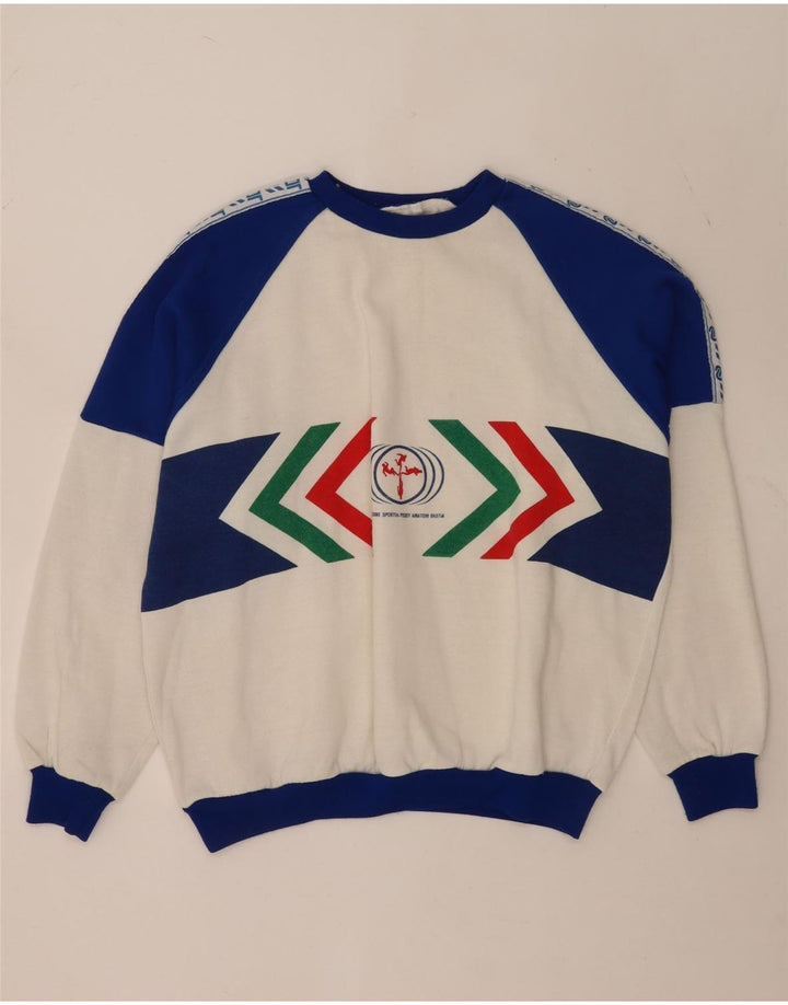 Felpa grafica da uomo vintage maglione XL bianco color block