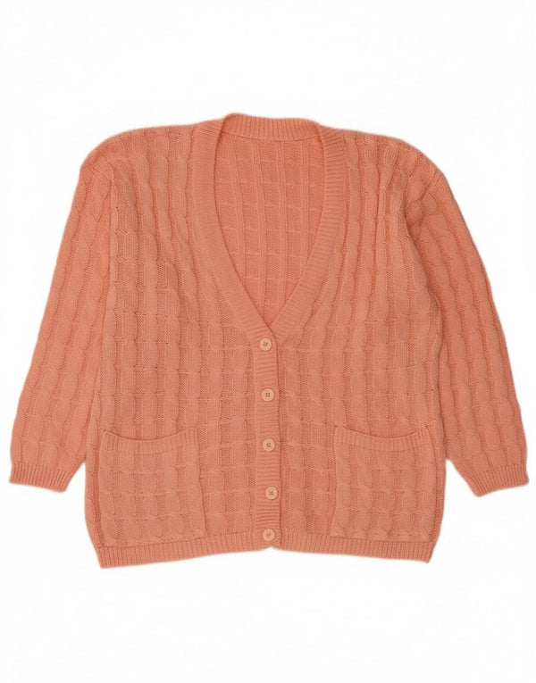 Maglione cardigan da donna vintage UK 18 XL cotone rosa