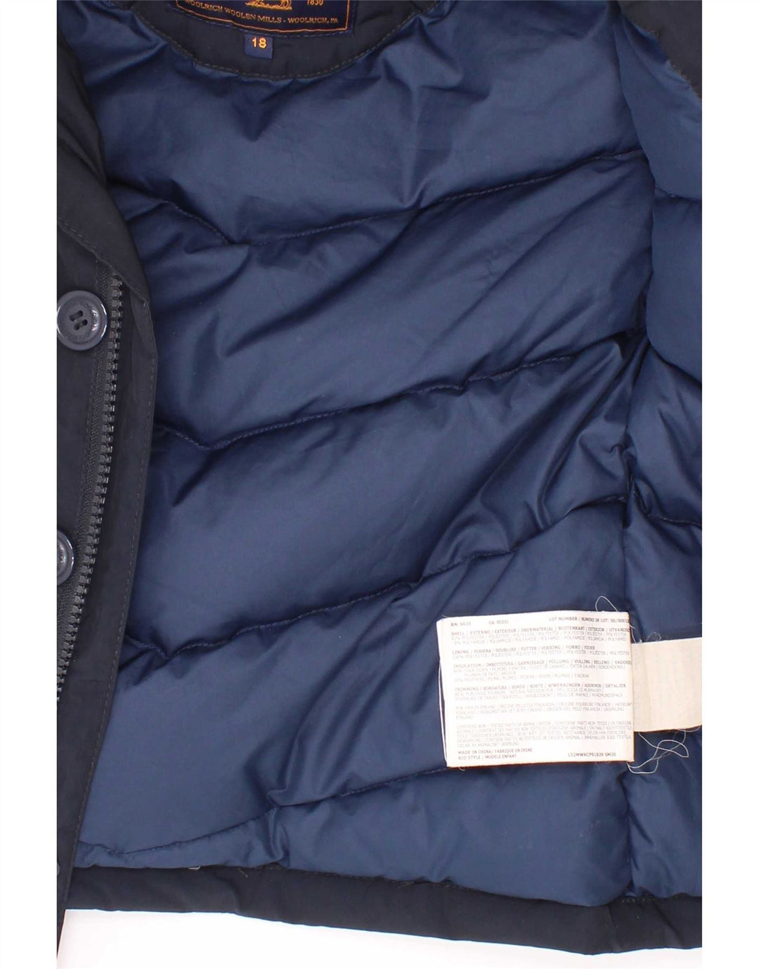Giacca imbottita con cappuccio Woolrich per neonati 12-18 mesi in poliestere blu navy