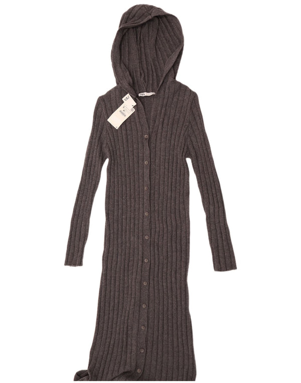 Abito maglione con cappuccio da donna Zara UK 10 piccolo nylon grigio
