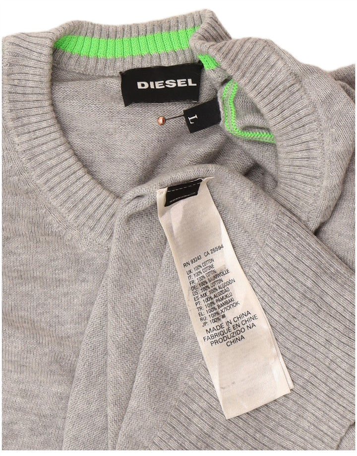 DIESEL Maglione maglione girocollo con grafica da uomo grande cotone grigio