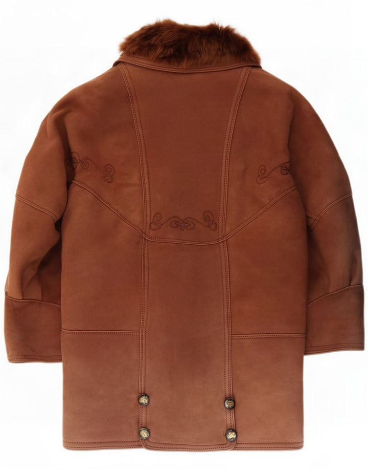 Cappotto in shearling vintage da donna vestibilità ampia IT 44 Marrone medio