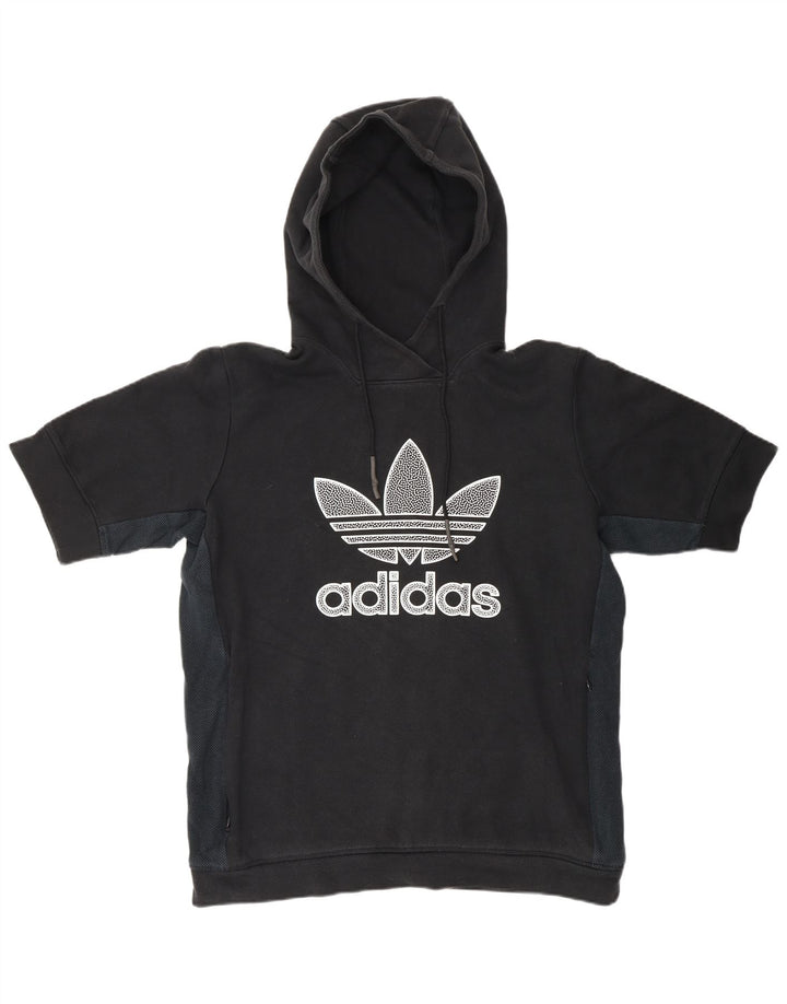Maglione con cappuccio grafico a maniche corte da uomo ADIDAS, blocco colore nero medio