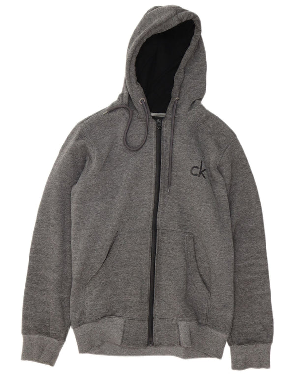 Maglione con cappuccio e zip grafica da uomo Calvin Klein grande in cotone grigio