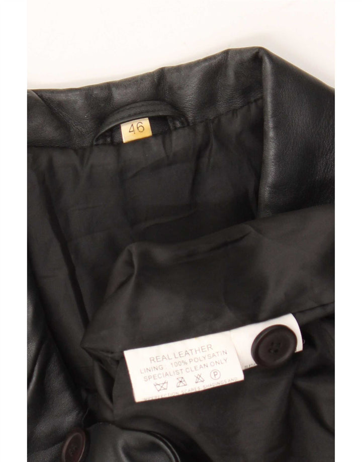 Giacca blazer in pelle vintage da donna a 3 bottoni IT 46 grande nera